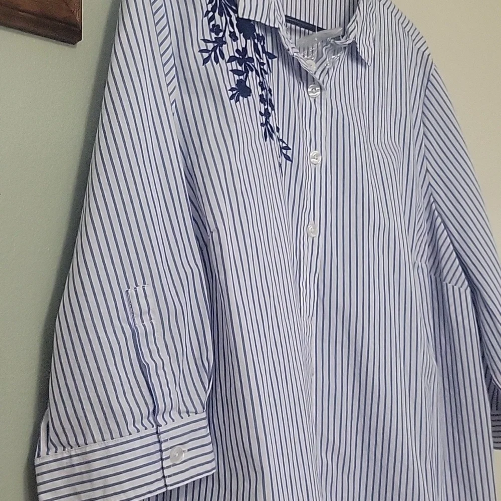 Blue Striped Women Shirt with Embroidery - Picture 4 of 6